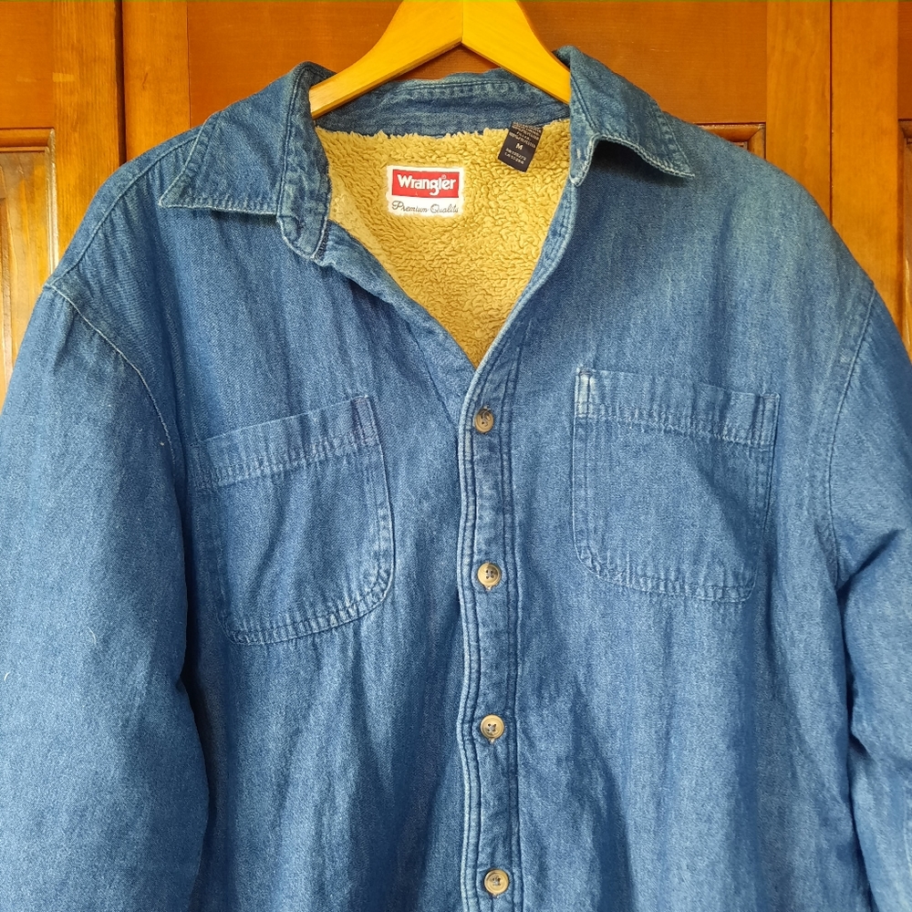 Wrangler tan sherpa lined denim chambray shacket jacket - Picture 2 of 11